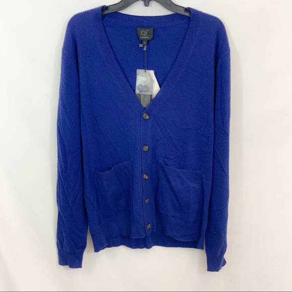 Qi Cashmere Other - New Qi Cashmere Royal Blue V-Neck Cardigan